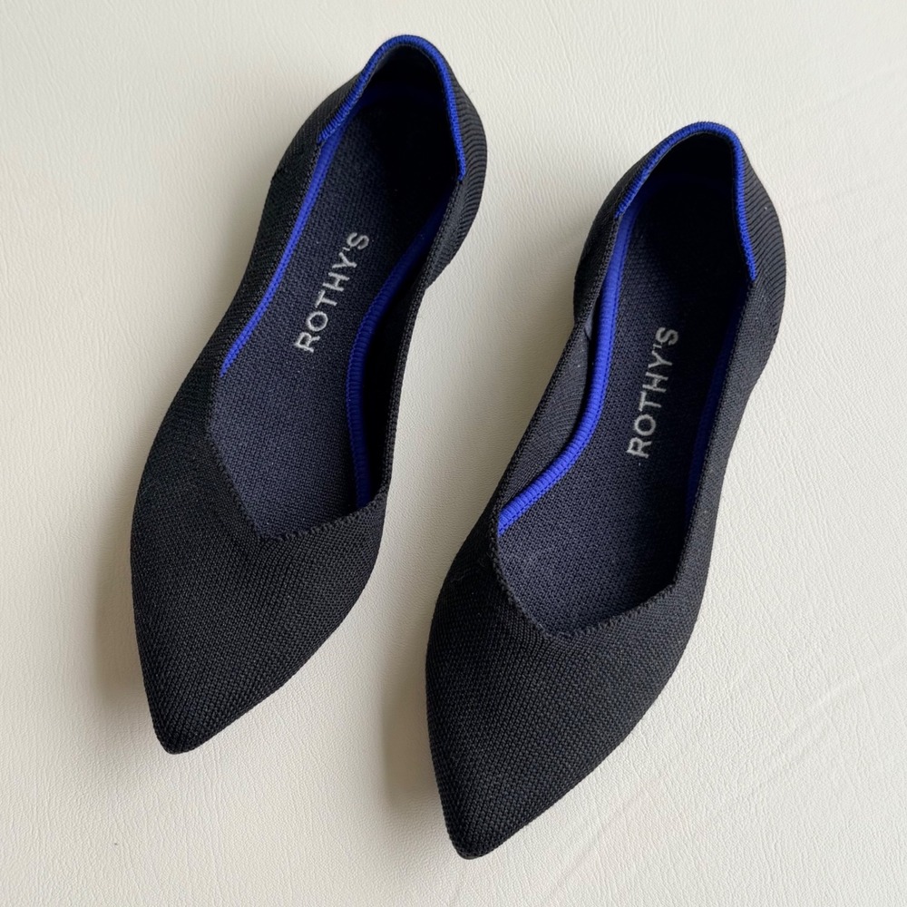 Rothy's The Point Black Pointed Toe Knit Flats Sustainable Work Shoes Womens 6.5
